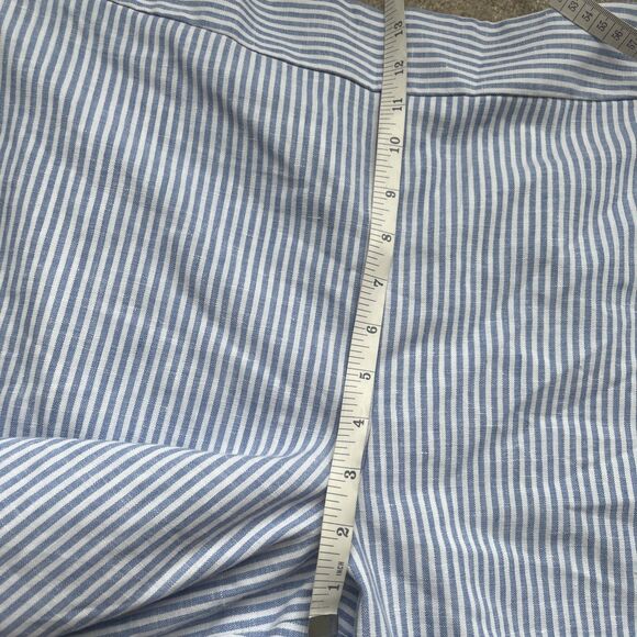 Talbots Linen Crop Pants Womens 14 Wide Leg Striped Blue Side Zip Career Preppy - Picture 5 of 8